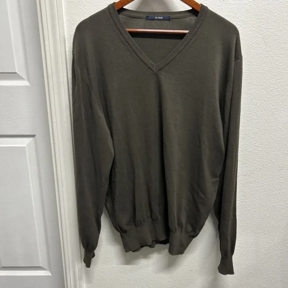 Pal Zileri Men's V-Neck Pullover Sweater Brown Cotton Size 52
